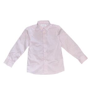 Calvin Klein slim fit + stretch pink plaid button down shirt